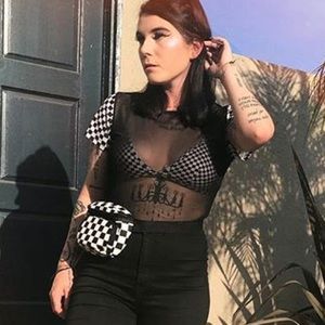 Checker sleeved mesh bodysuit